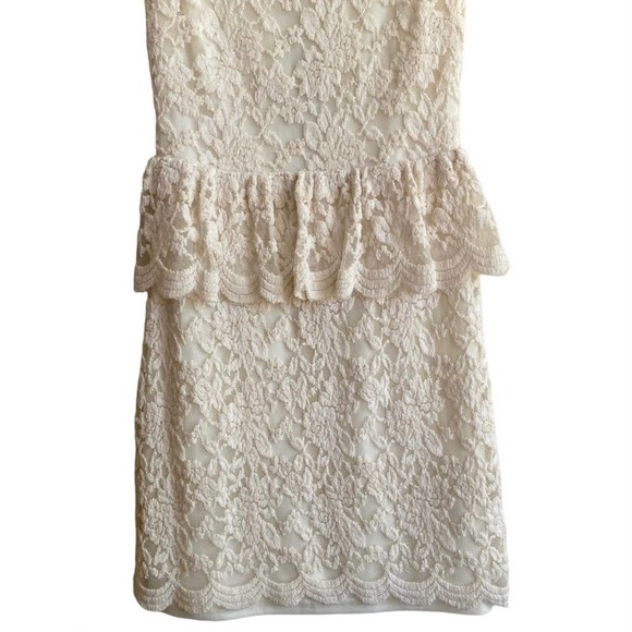 PINS & NEEDLES | Ivory Sleeveless Lace Cutout Back Peplum Mini Cocktail Dress - Picture 7 of 11